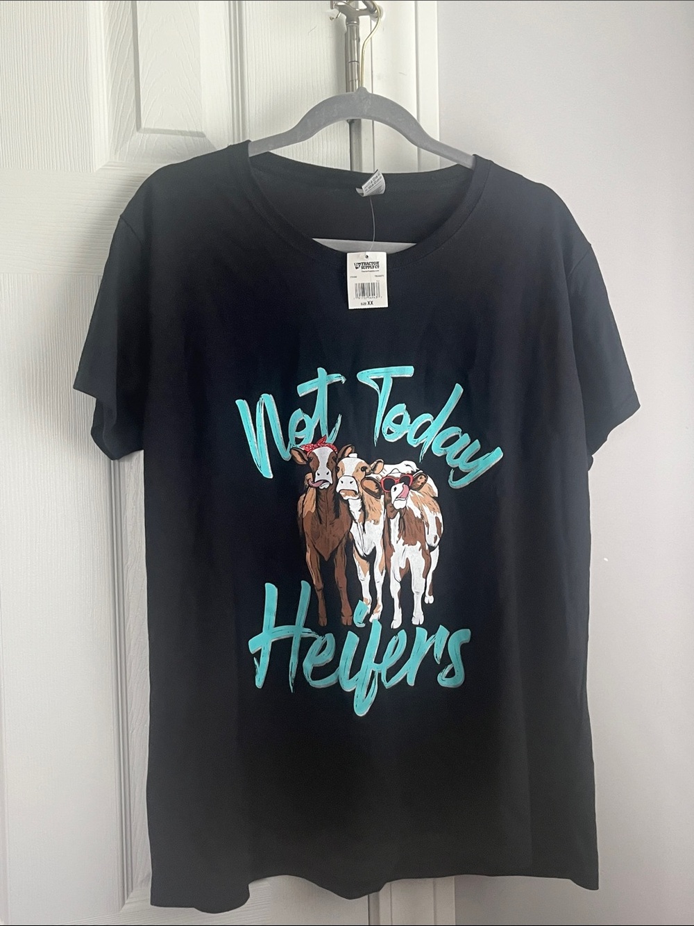Gildan Black Short Sleeve Tee with Aqua "Not Today Heifers" Graphic